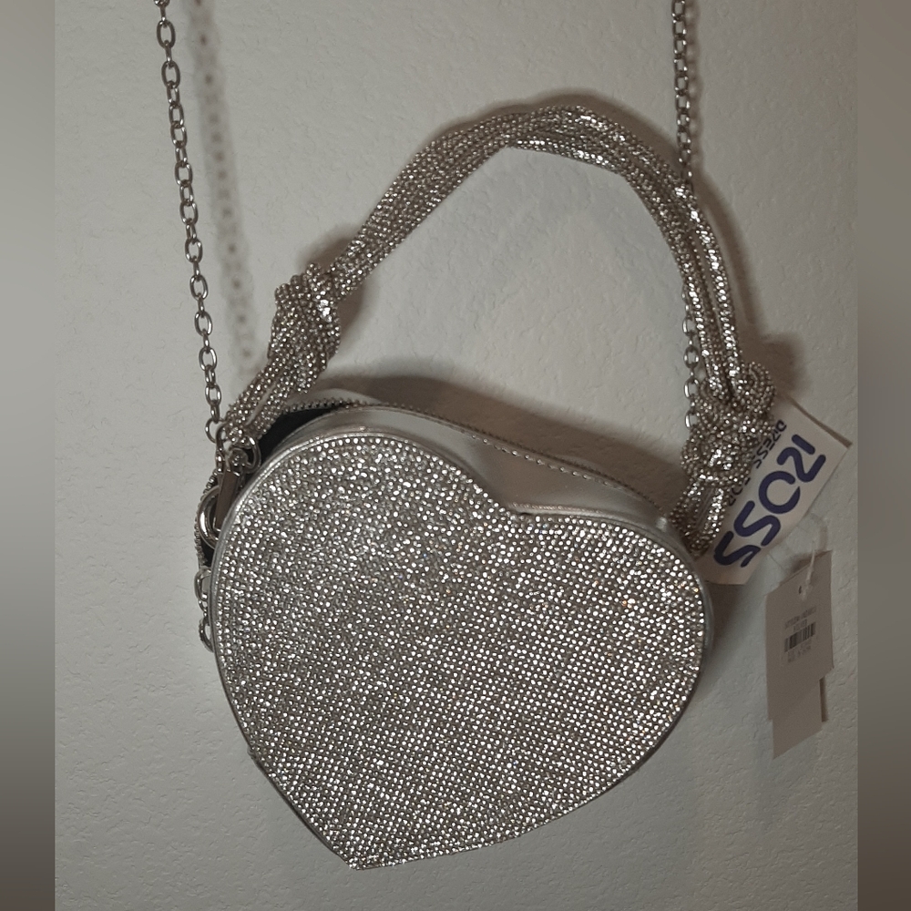 Crossbody Heart Purse Evening Clutch Small Shoulder Purse Rhinestone - Picture 3 of 5